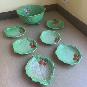 Green cabbageware leaf tomato decor 1930s Beswick Carlton England Serving bowl